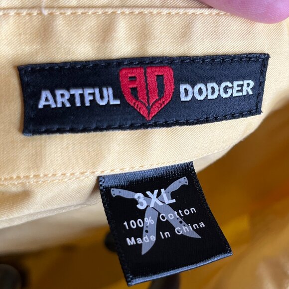 Artful Dodger Rebel Rockers Embroidered Men's Shirt Size 3XL Yellow Short Sleeve - Picture 9 of 10